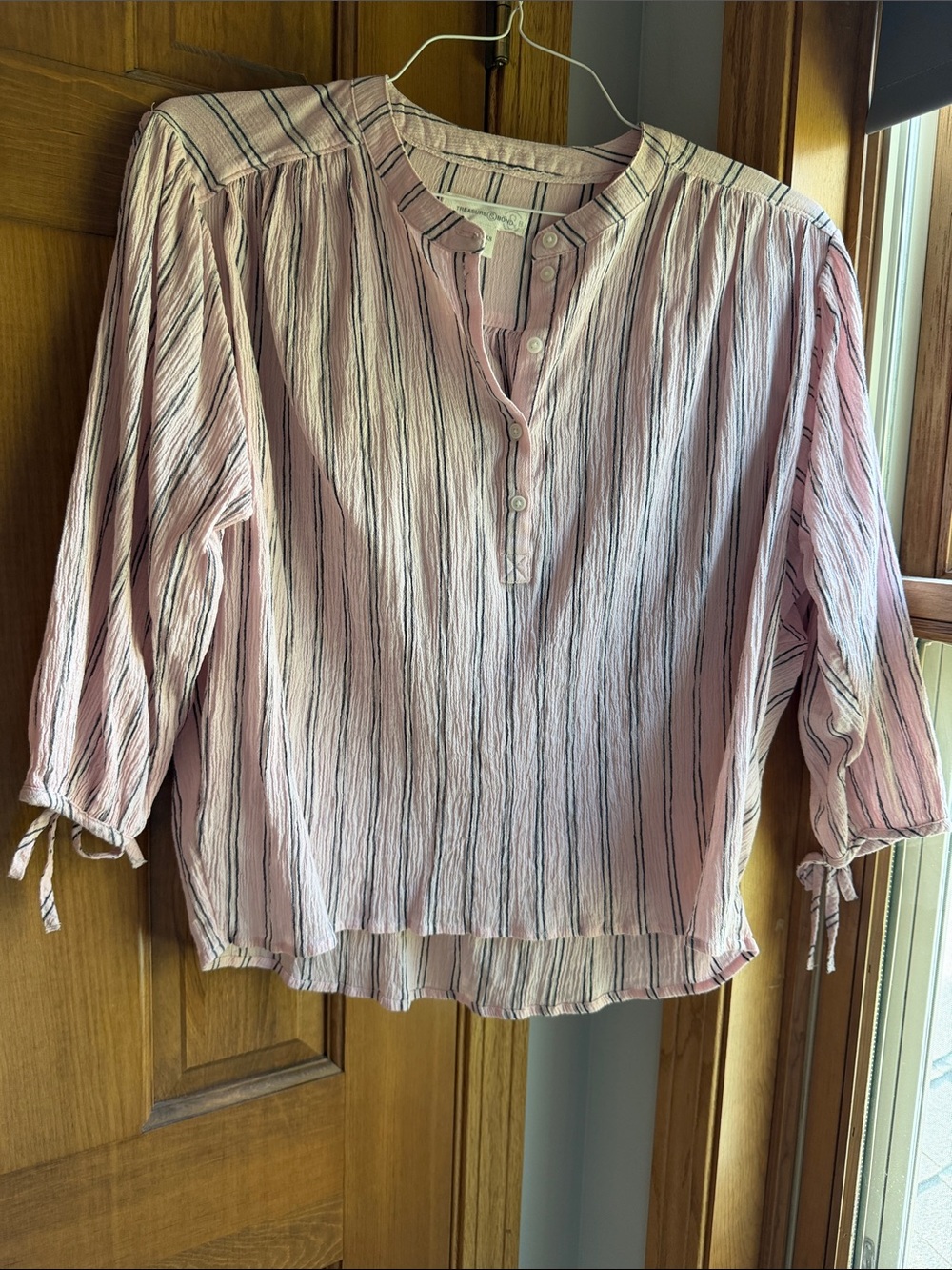 Treasure & Bond Striped Pink and Gray Popover Blouse